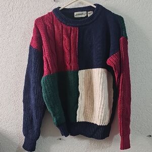 Vintage St. John's Bay Green Blue Red Knit Sweater Ramie / Cotton Sz L